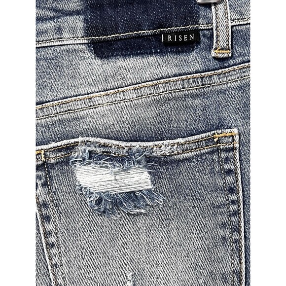 Risen Jeans Womens 15/32 Blue High Rise Straight Crop Distressed Stretch Denim - Picture 12 of 13